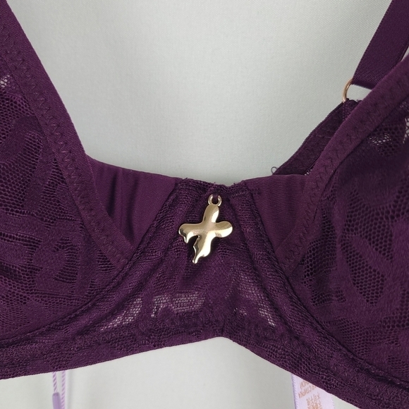 Savage X Fenty Womens Tagged By Quarter Late Nught Purple Lace Plunge Bra Sz 34B - Picture 3 of 10